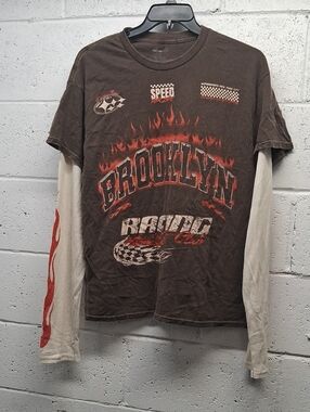 Nova Men Brooklyn Flame Graphic Layered-Look  Shirt - Brown & Cream